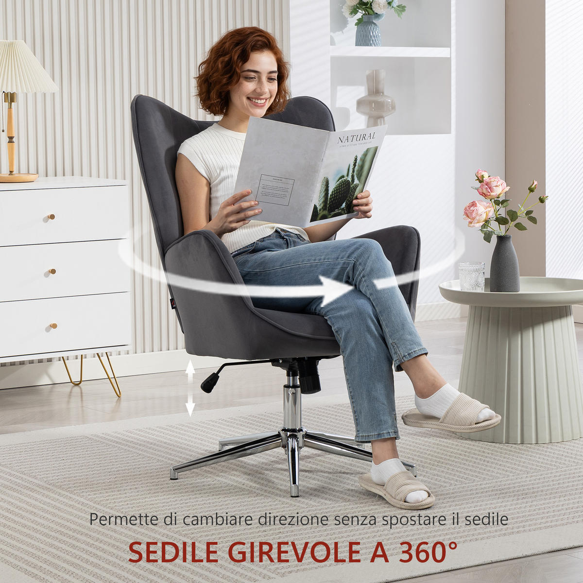 DREHSTUHL Grau 1 Stück - Grau, Naturmaterialien (66/111.5/82cm) - GiPP