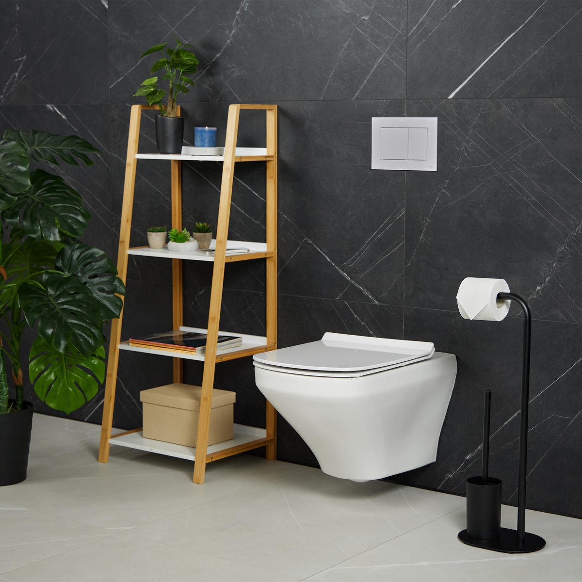 WC-GARNITUR - Schwarz, Kunststoff/Metall (23/64.5/17cm) - Relaxdays