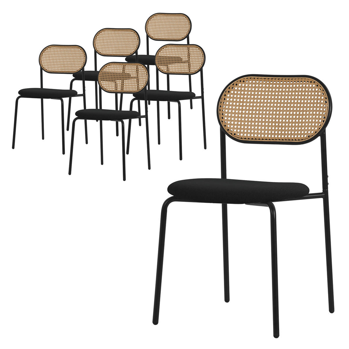 ESSZIMMERSTÜHLE 6er Set Schwarz Rattan - Schwarz, Metall (47/80.5/46cm) - ML-DESIGN