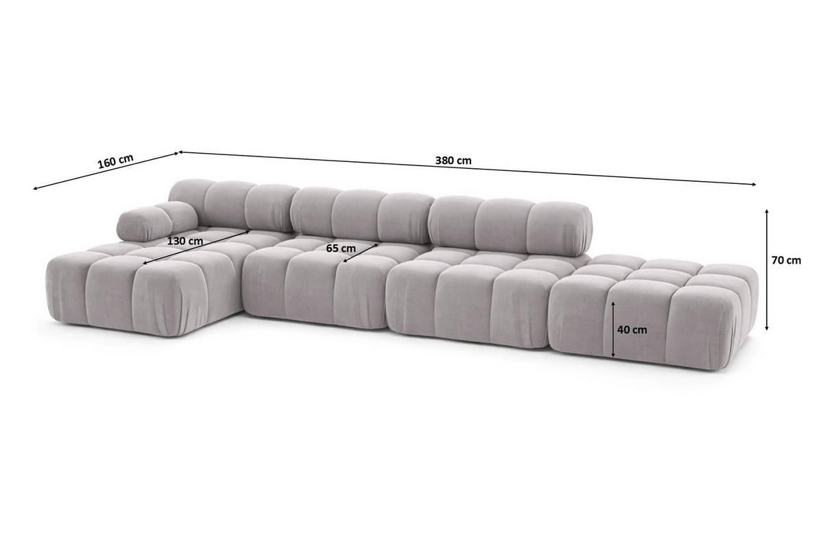 ECKSOFA L-Form XL, Stoff Velours Salvador, Grau, Links, Selia L XL - Grau, Holz (380/160cm) - Kaiser Möbel