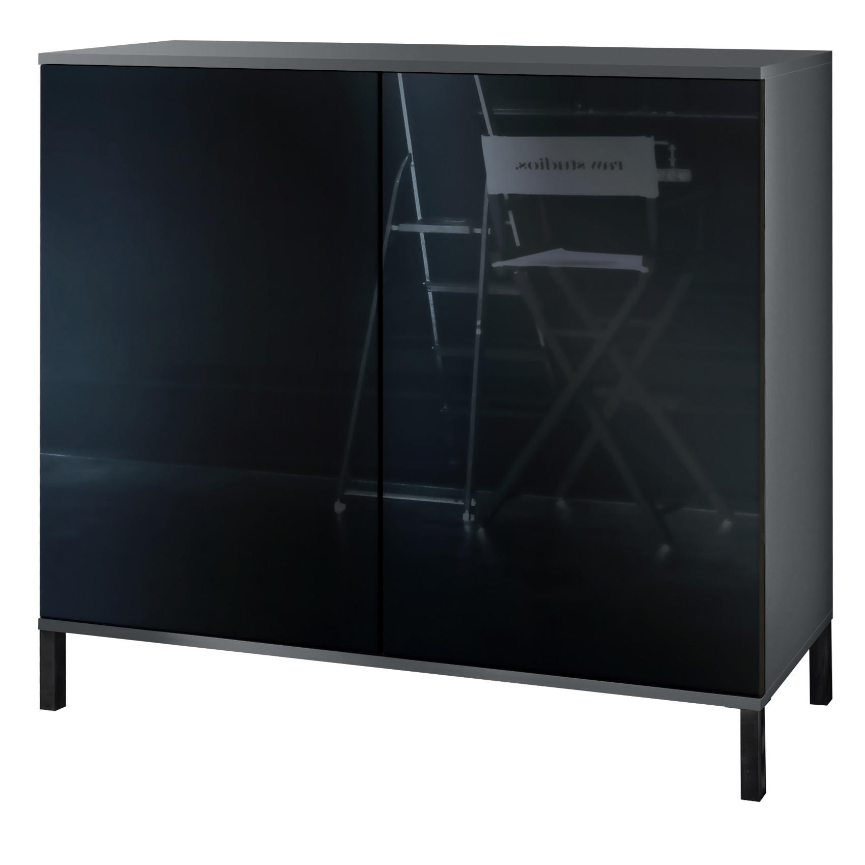 Vladon Kommode Schwarz Hochglanz 92.5x83.5x35 cm