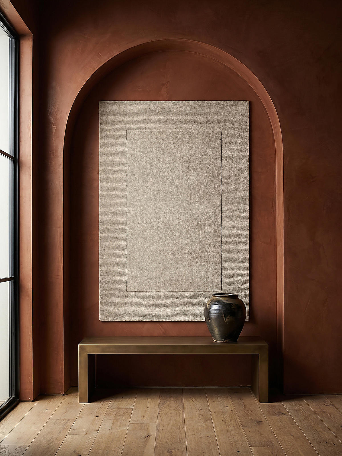 WOLLTEPPICH Uni-Design, mit Randdetails, handgewebt MOLE, Beige 120x170 cm - Beige, Textil (170/120cm) - KADIMA DESIGN
