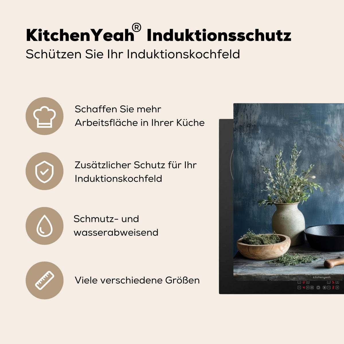 HERDABDECKPLATTE Stilleben - Kräuter - Rustikal Induktionsmatte 78x78 cm - Blaugrau, Kunststoff (78/78/0.2cm) - MuchoWow