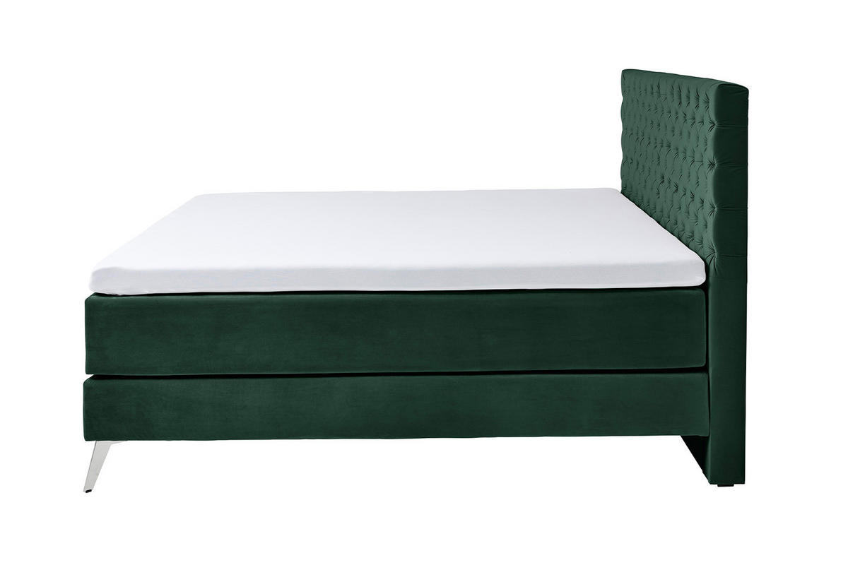 BOXSPRINGBETT MIT VISCO-TOPPER SINDAR Dunkelgrün Webstoff - Dunkelgrün/Silberfarben, Textil (200/200cm) - KAWOLA