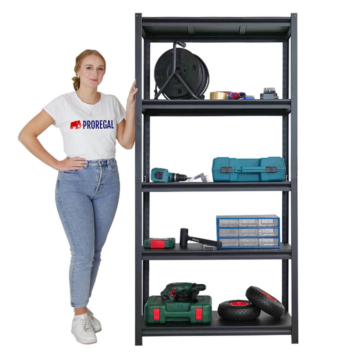 SCHWERLASTREGAL Thorin 180x90x40cm 5 Stahlplatten-Ebenen Fachlast 350 kg Schwarz - Schwarz, Metall (90/180/40cm) - PROREGAL