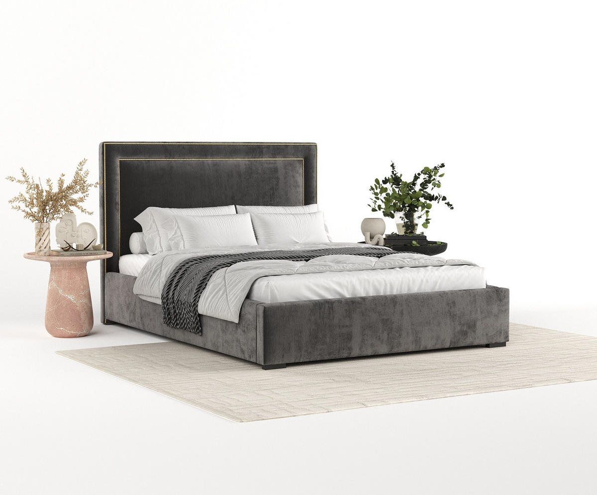 POLSTERBETT Como Anthrazit 180/200 cm im Chenille-Stoff - Anthrazit/Schwarz, Holz/Holzwerkstoff (180/200cm) - Maison de Reve