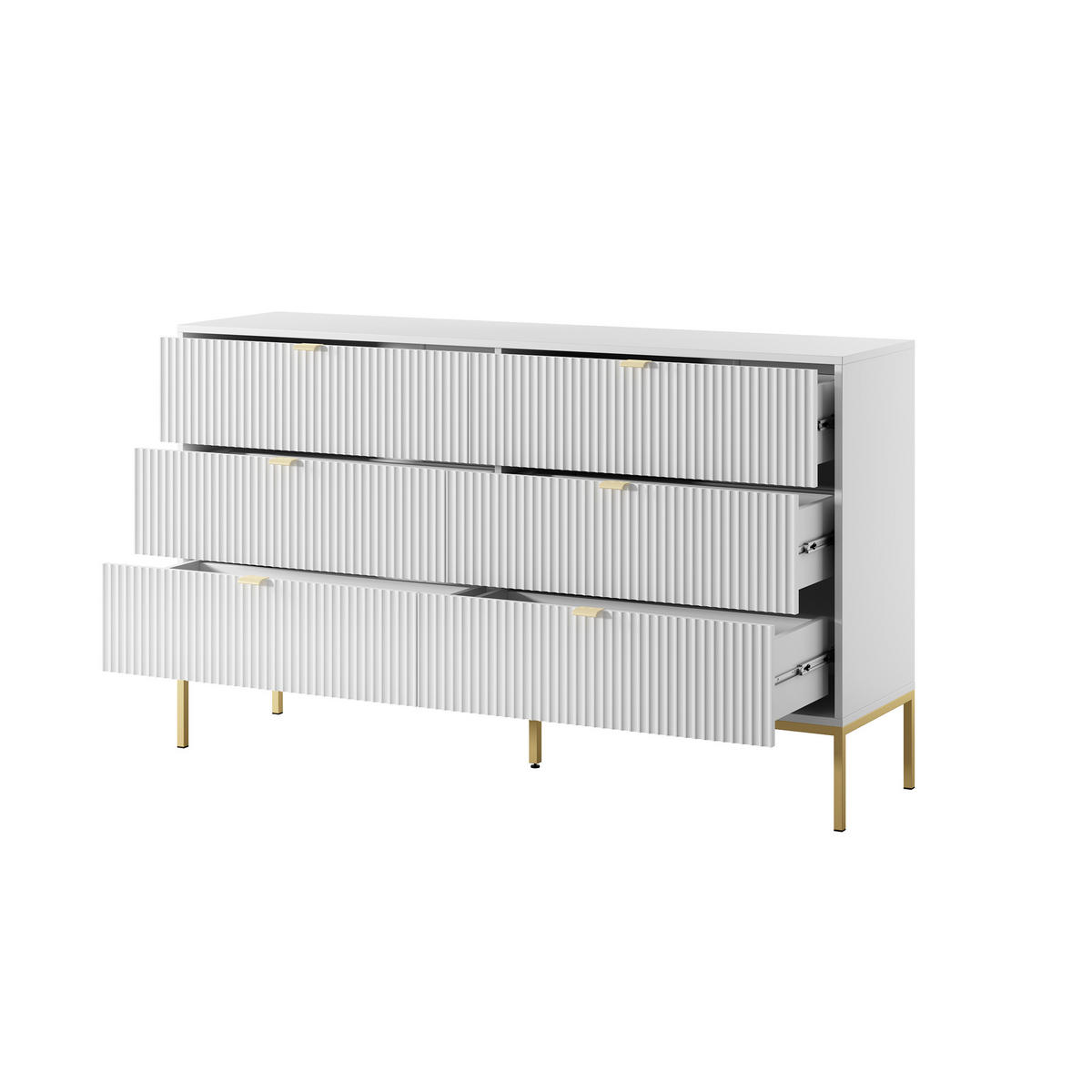 SIDEBOARD STELLARE 154/91/39 cm mit 6 Schubladen Weiß - Goldfarben/Weiß, Holzwerkstoff (154/91/39cm) - MASSENO