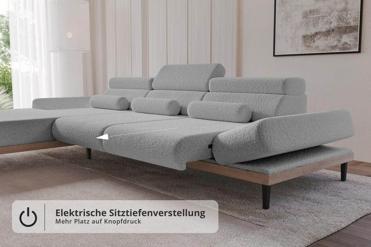 ELEKTRISCHES ECKSOFA Links MONA 316x205x85 Hellgrau Bouclé - Blaugrau/Hellgrau, Holzwerkstoff/Textil (316/205cm) - ALTDECOR