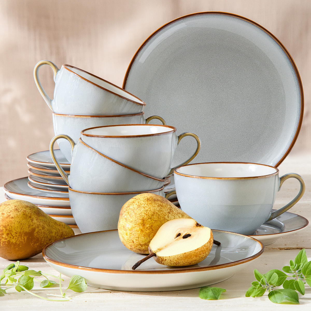 KAFFEESERVICE 6 Personen PORTOFINO 18-tlg - Blaugrau, Keramik (9.5/6.5/9.5cm) - Ritzenhoff Breker