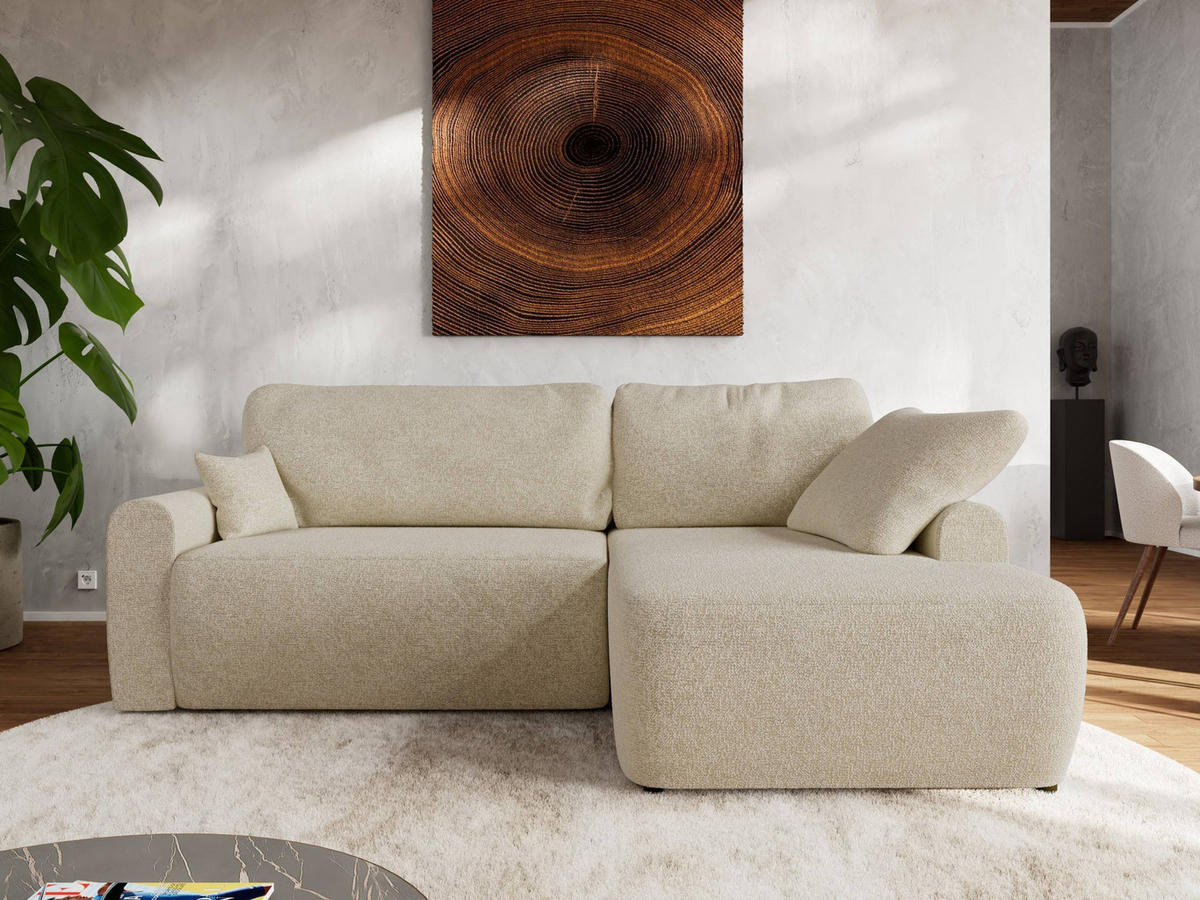 ECKSCHLAFSOFA CUBO L Creme Struktur - rechts - Creme/Schwarz, Kunststoff/Textil (187/273cm) - MKS