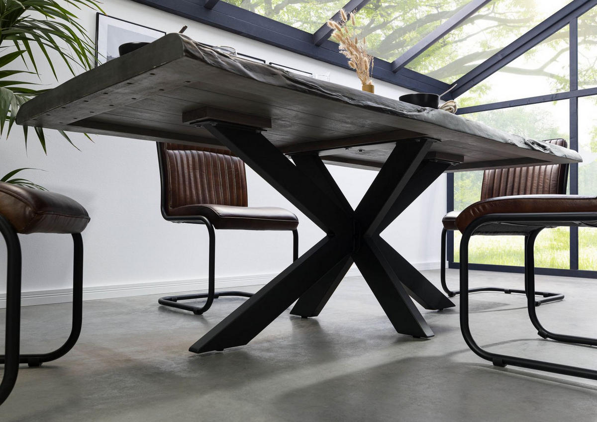 BAUMTISCH Mango 200x100x77 grau lackiert / Kreuzgestell anthrazit matt FREEFORM 5 - Grau, Holz (200/100/77cm) - Massivmoebel24