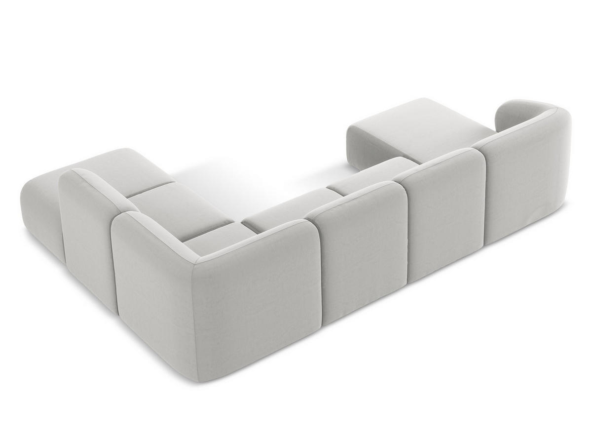 ECKSOFA Samt Stoff Grau - Edelstahlfarben/Schwarz, Holzwerkstoff/Kunststoff (251/251cm) - Makamii