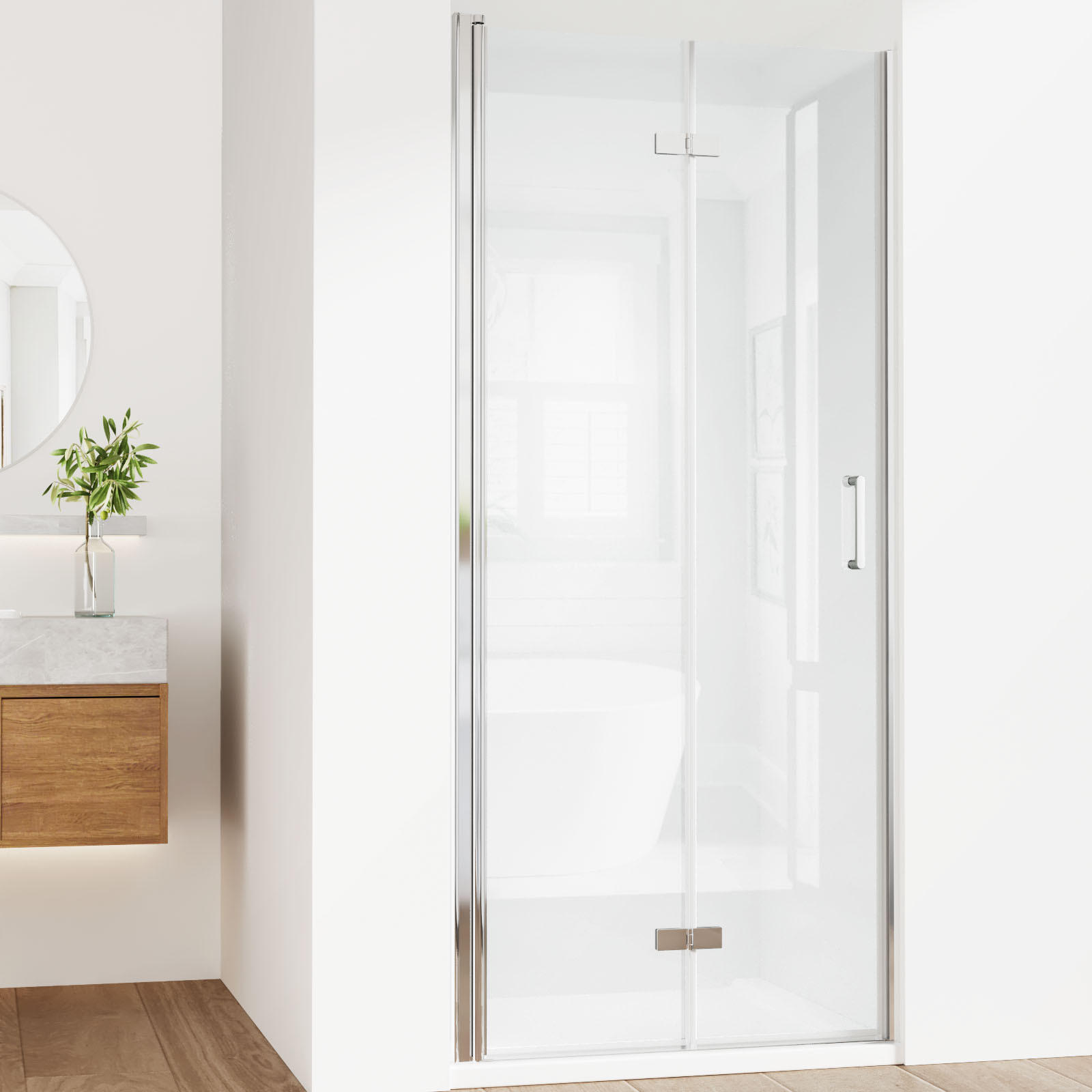 DUSCHTRENNWAND Drehfalttür Chrom 80/195 cm - Chromfarben, Glas (80/195cm) - EMKE