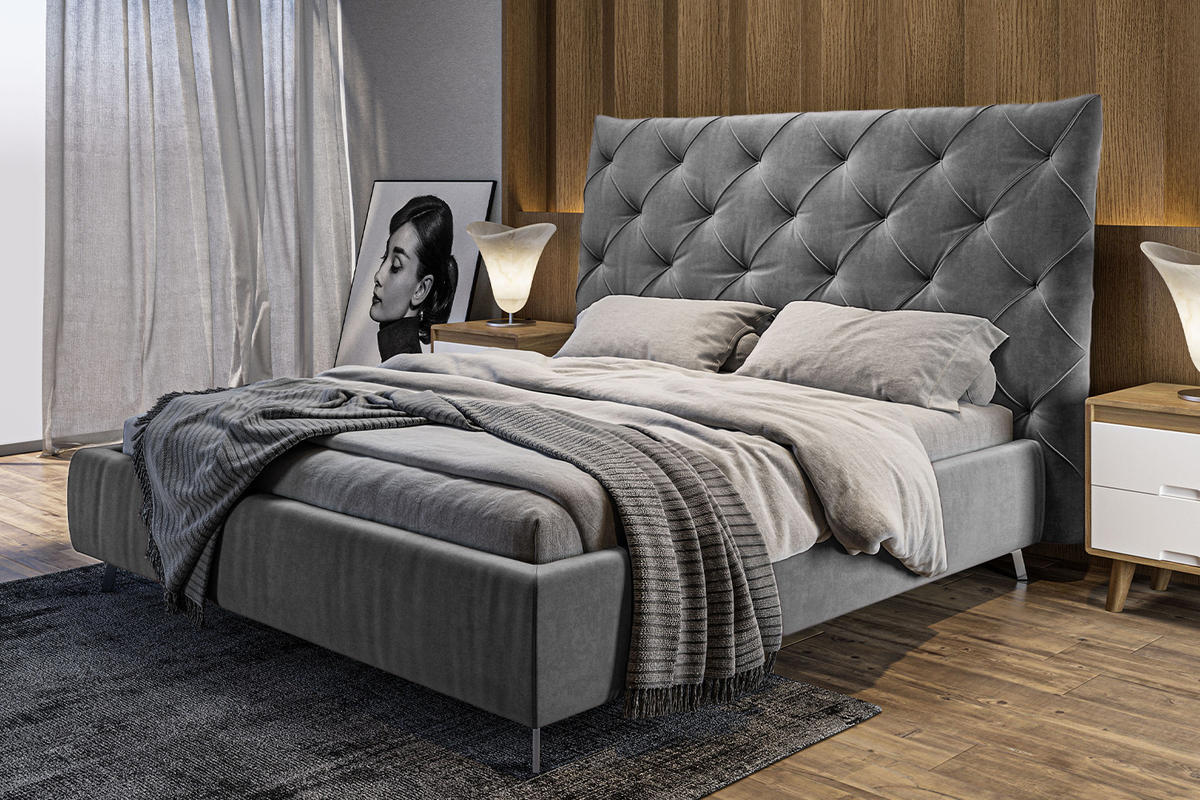 POLSTERBETT ANNY Grau Massivholz - Grau, Textil (160/200cm) - KAWOLA