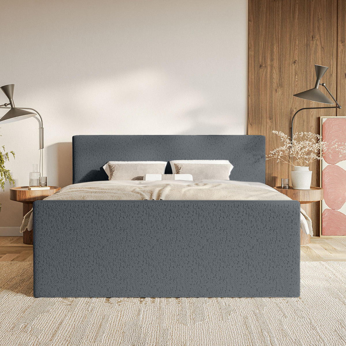 BOXSPRINGBETT Velipoja Premium 200x200 cm, Dunkelgrau - Dunkelgrau, Textil (200/200cm) - Fedve