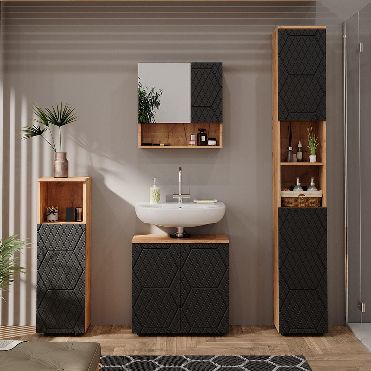 MIDISCHRANK Irma Anthrazit gestreift 30 x 95 cm - Anthrazit, Holzwerkstoff (30/95/30cm) - Vicco