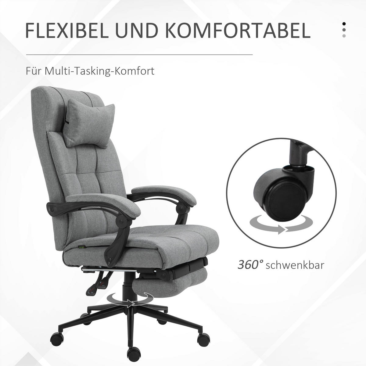 BÜROSTUHL, Schaumstoff, PVC, Hellgrau - Hellgrau, Kunststoff (76/120/66cm) - Vinsetto
