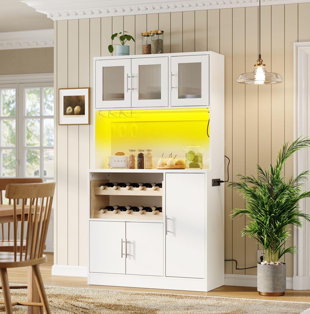 BUFFET 100/40/180 cm weiß aus MDF mit LED und Steckdose - Weiß, Holzwerkstoff (100/180/40cm) - OKWISH