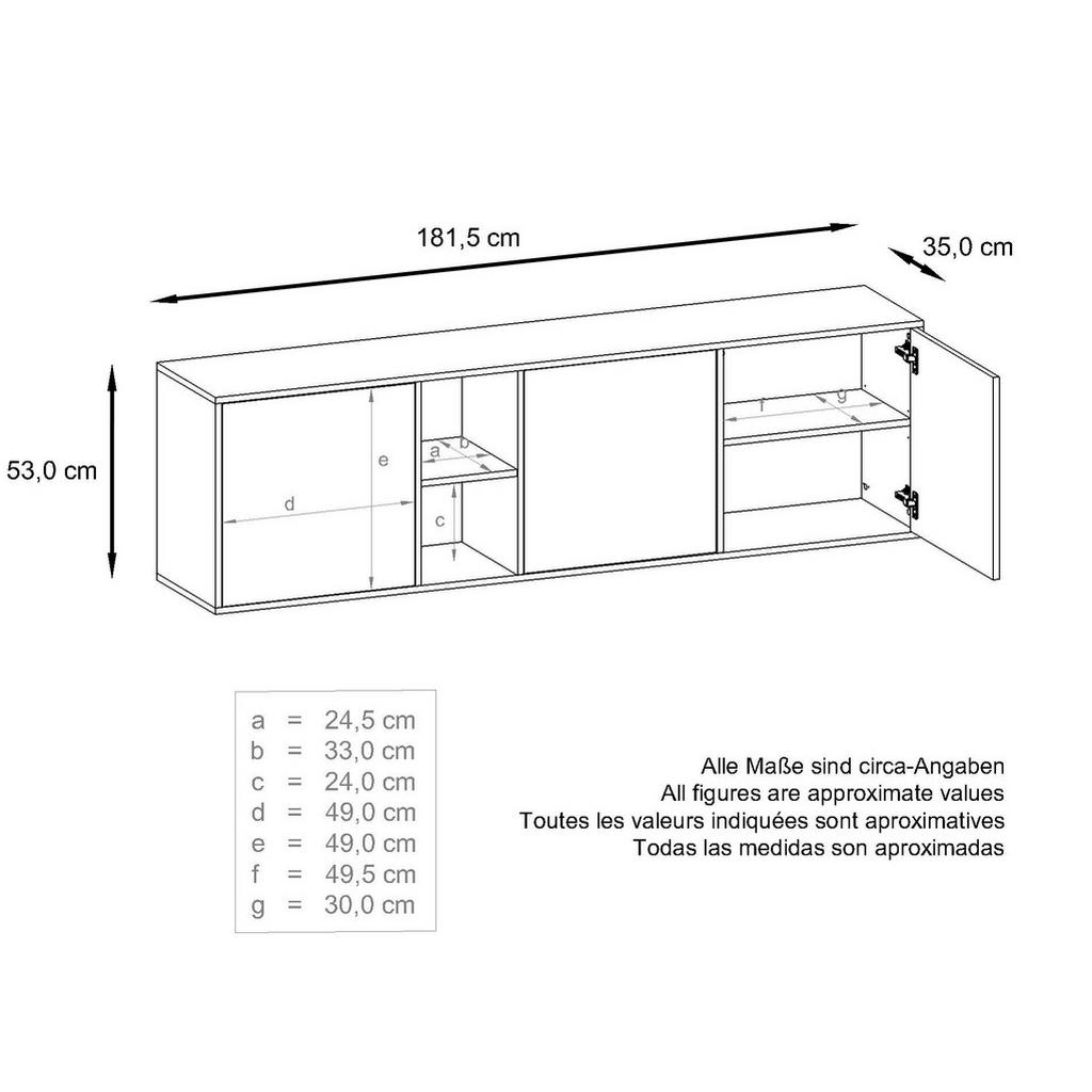 Thumbnail - Vladon Sideboard, Silbereichen, Holzwerkstoff, 182x53x35 cm, Wohnzimmer, Kommoden & Sideboards, Sideboards
