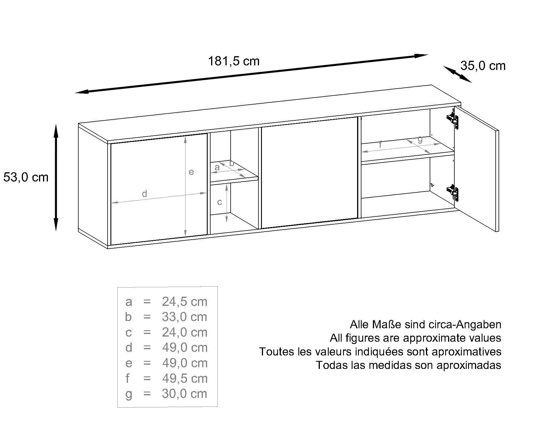 Thumbnail - Vladon Sideboard, Schwarz Hochglanz, Holzwerkstoff, 182x53x35 cm, Wohnzimmer, Kommoden & Sideboards, Sideboards