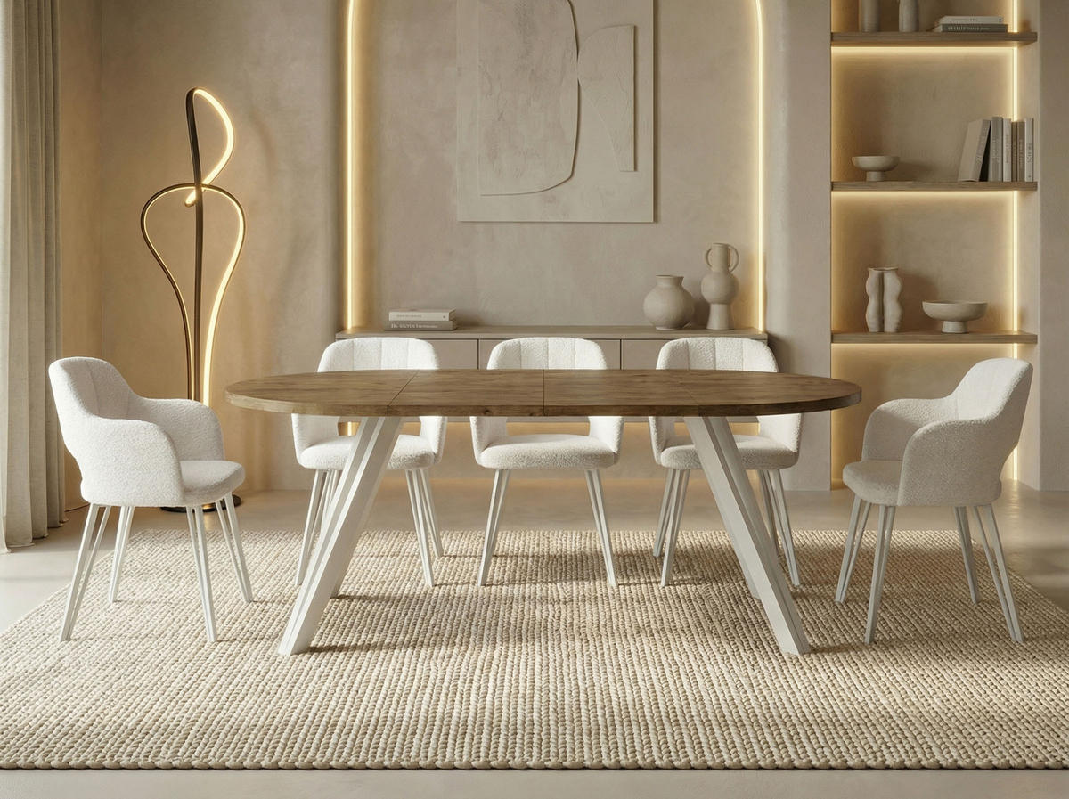 ESSTISCH Ravero runder ausziehbarer, Eiche Braun Rustikal 100-180/100/77 cm - Alteiche/Weiß, Holz/Holzwerkstoff (100/100/77cm) - WFL GROUP