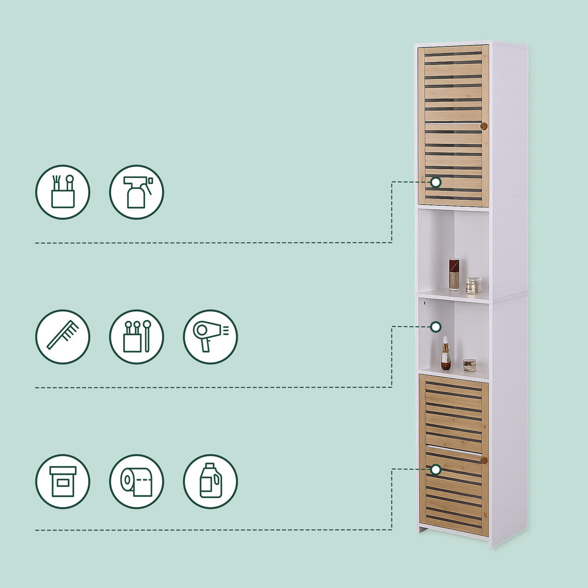 BADEZIMMERSCHRANK - Multicolor, Holz/Holzwerkstoff (34/190/29cm) - Relaxdays