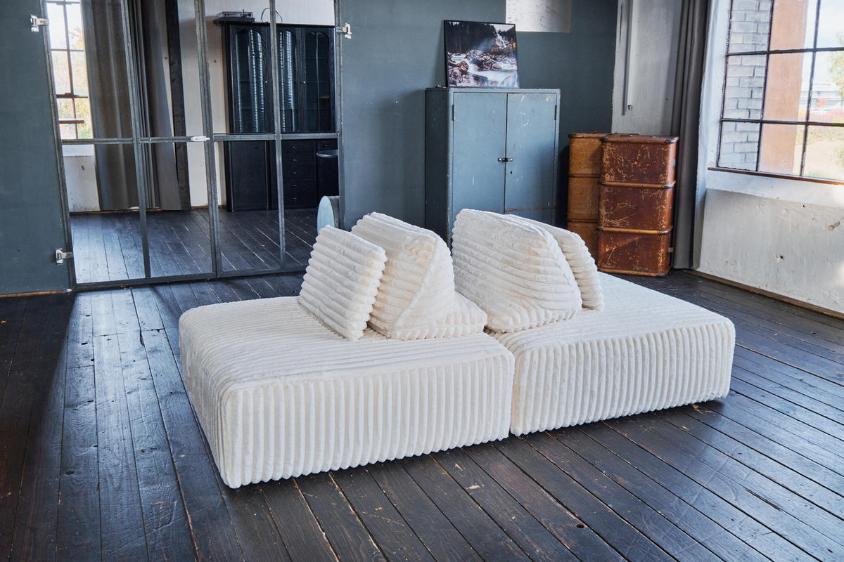 MODULSOFA WIOLO SOFT 2 MODULE 2 KISSEN Cremeweiß Cord - Creme/Schwarz, Kunststoff/Textil (222/84/111cm) - KAWOLA