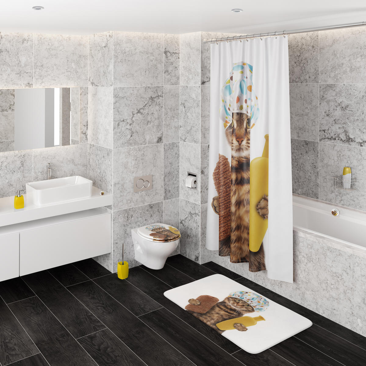 DUSCHVORHANG Shower Cat 180 x 200 cm - Braun, Textil (180/200cm) - Sanilo