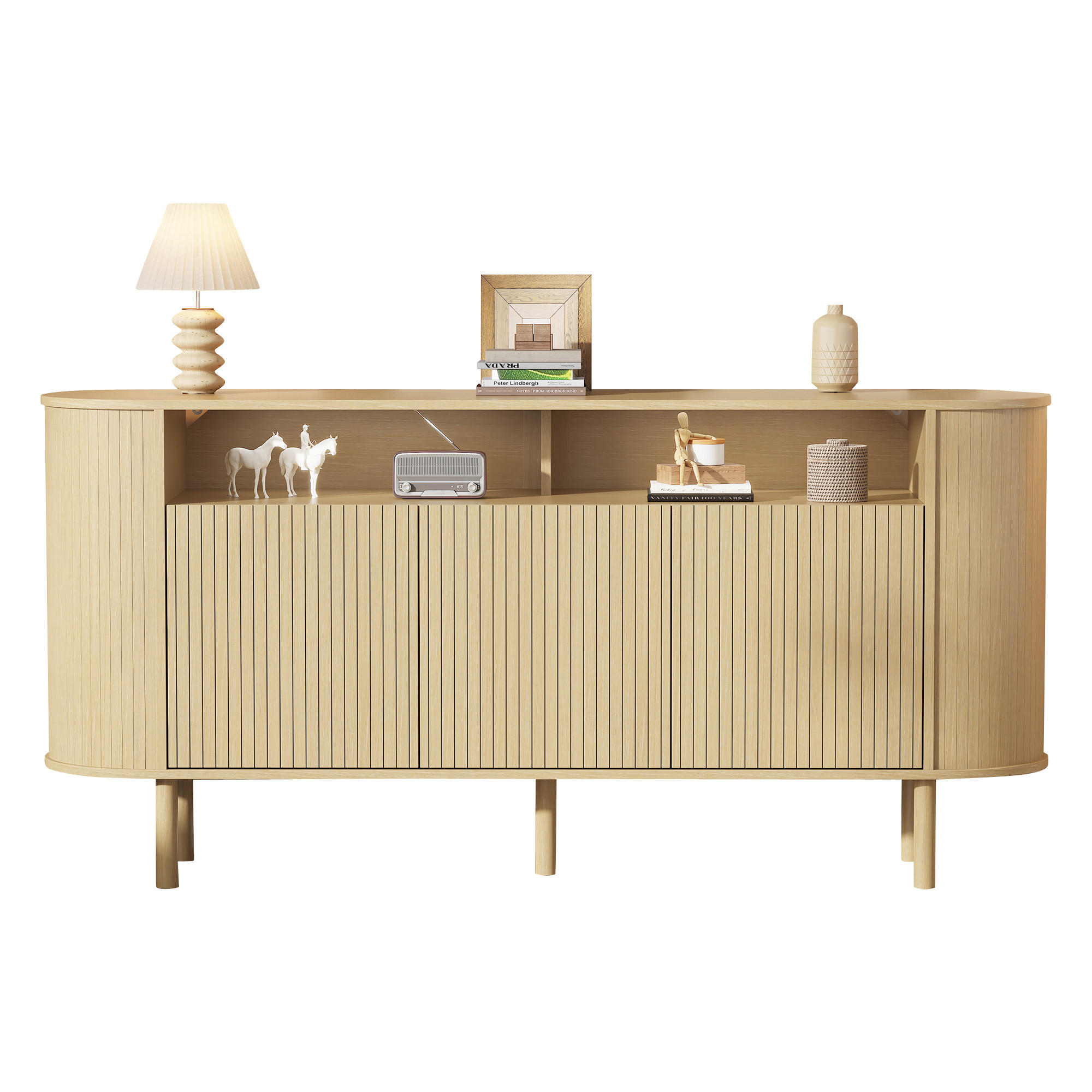 SIDEBOARD 160x40x78.5cm Naturholz mit 3 Wellentüren - Naturfarben, Holzwerkstoff (160/78.5/40cm) - FLIEKS
