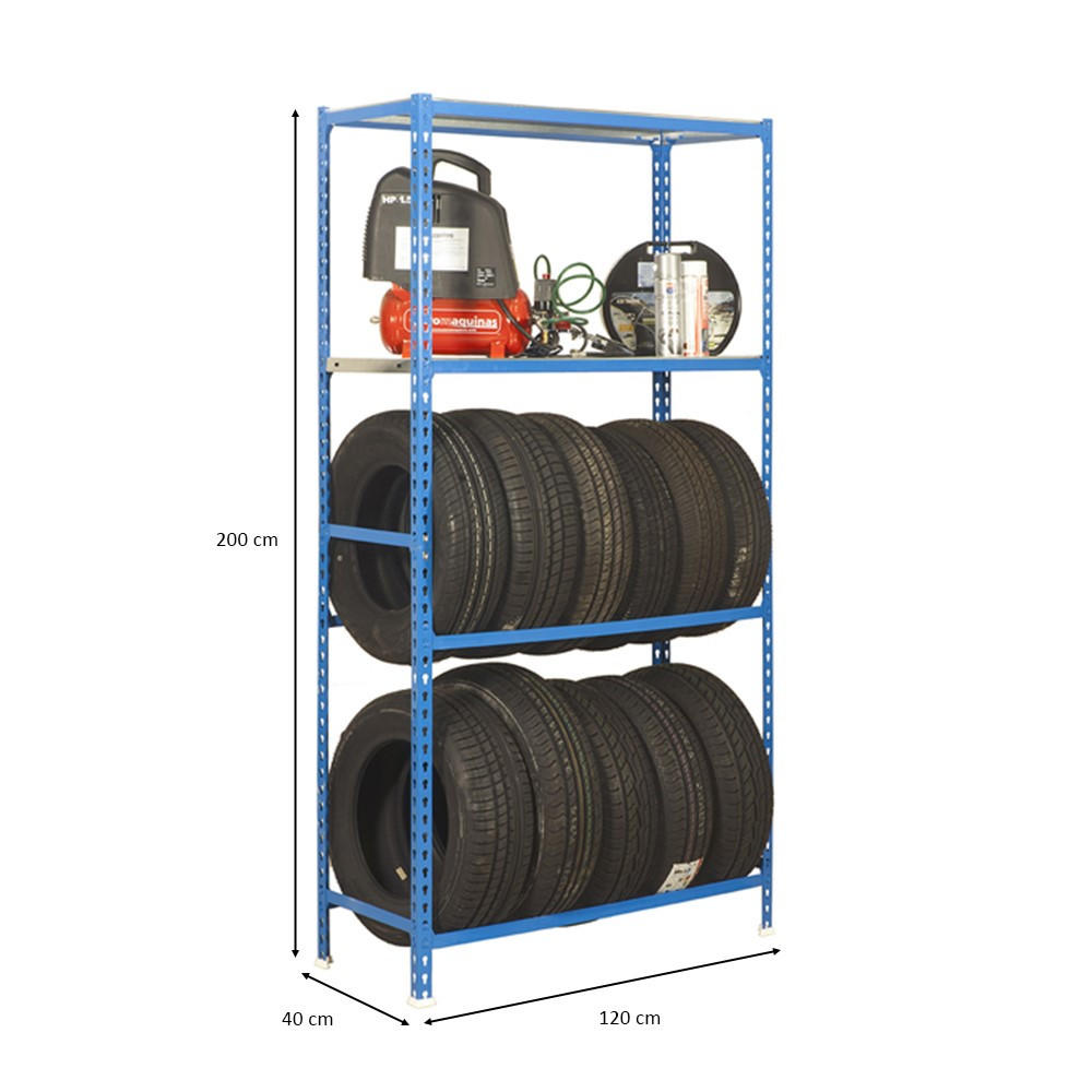 REIFENREGAL mit Ablagefläche Metal Shark NO.2 HxBxT 200 x 120 x 40 cm 12 Reifen Blau - Blau, Metall (120/200/40cm) - PROREGAL