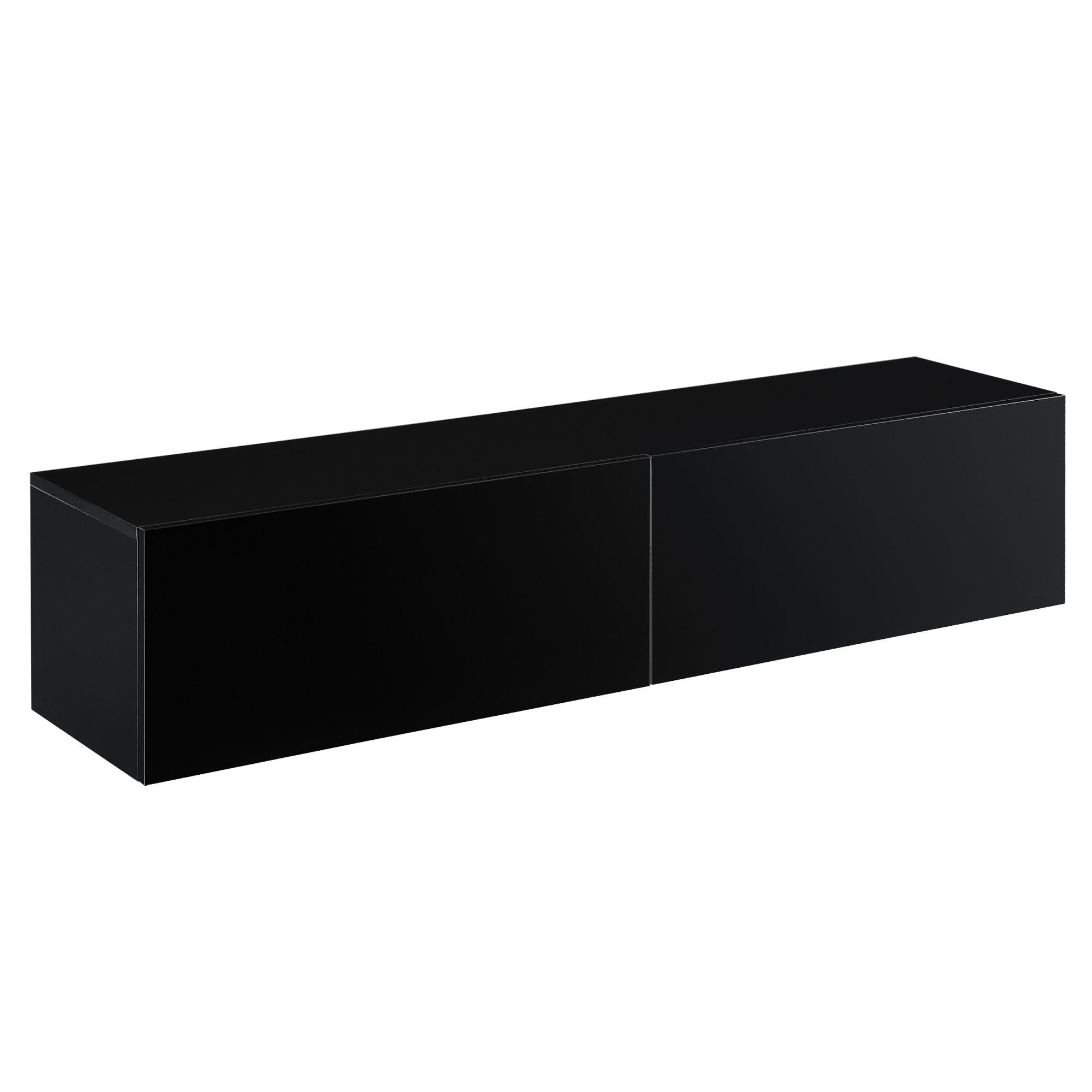 HÄNGELOWBOARD Evaton - Schwarz Hochglanz, Holzwerkstoff (140/30/33cm) - [en.casa]