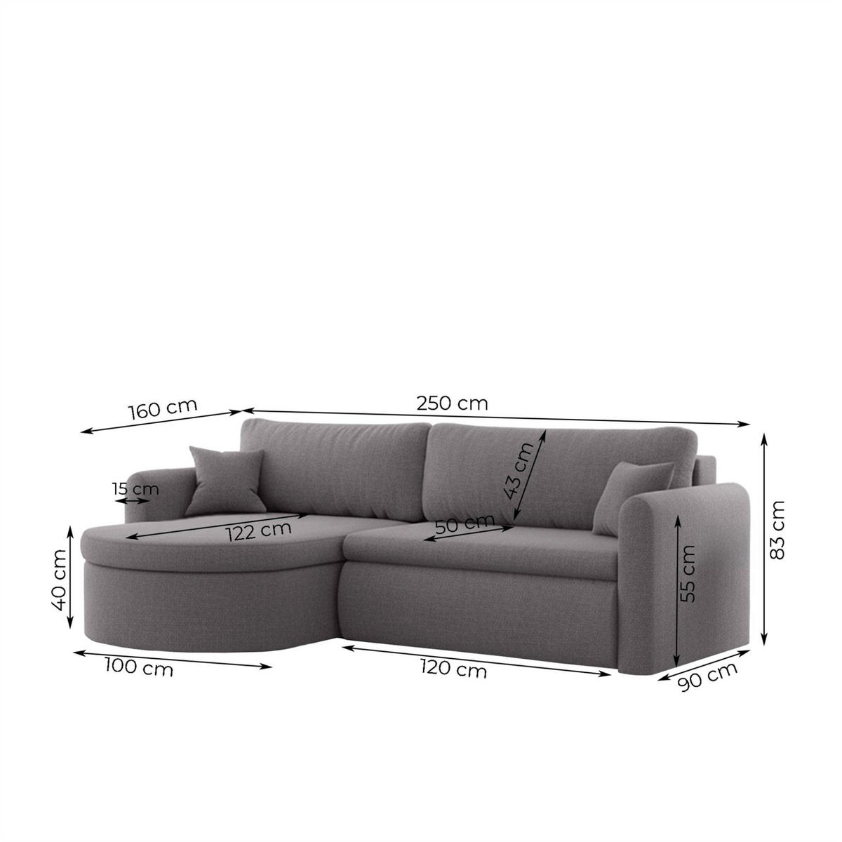 ECKSOFA Feliz In Poso - Hellgrau, Holzwerkstoff/Textil (250/160cm) - Fun Möbel
