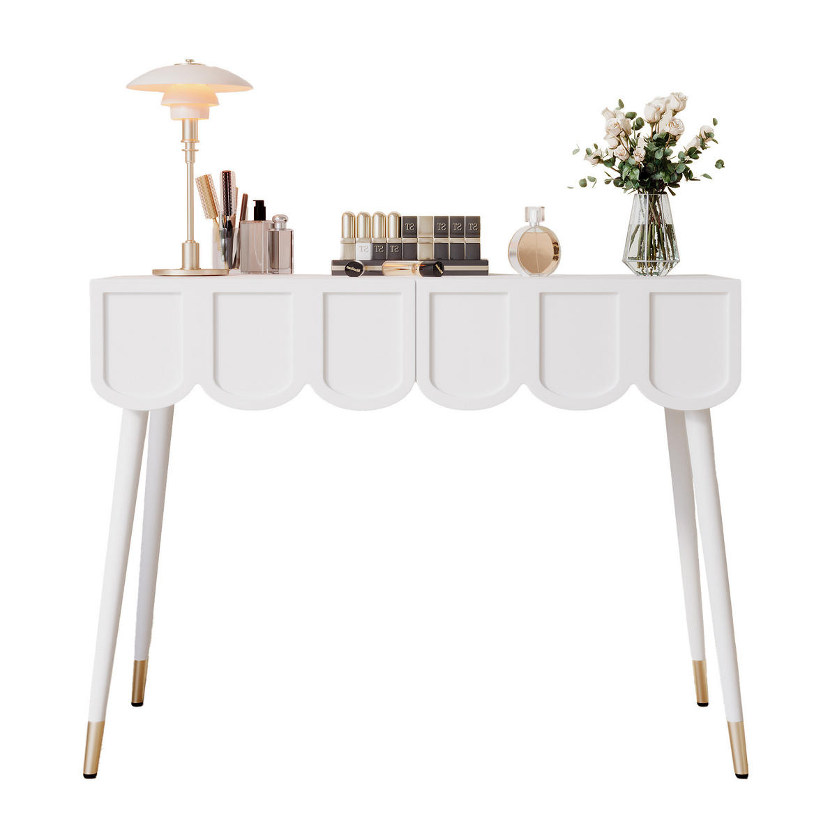SCHMINKTISCH aus MDF und Spanplatte 100x40x76 cm Weiß mit 2 Schubladen und Metallfüßen, auch als Schreibtisch nutzbar - Weiß, Holzwerkstoff (100/76/40cm) - Modfu