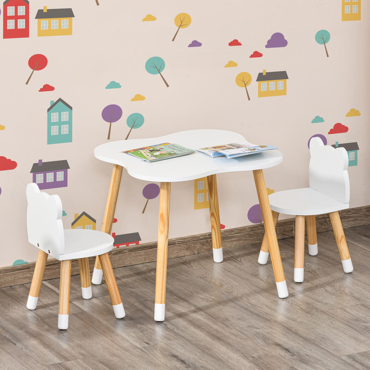 KINDERSITZGRUPPE DE-17500 Skandinavisches Design mit Bärenmotiv Weiß - Weiß, Holzwerkstoff (56/50/56cm) - ComfortXL