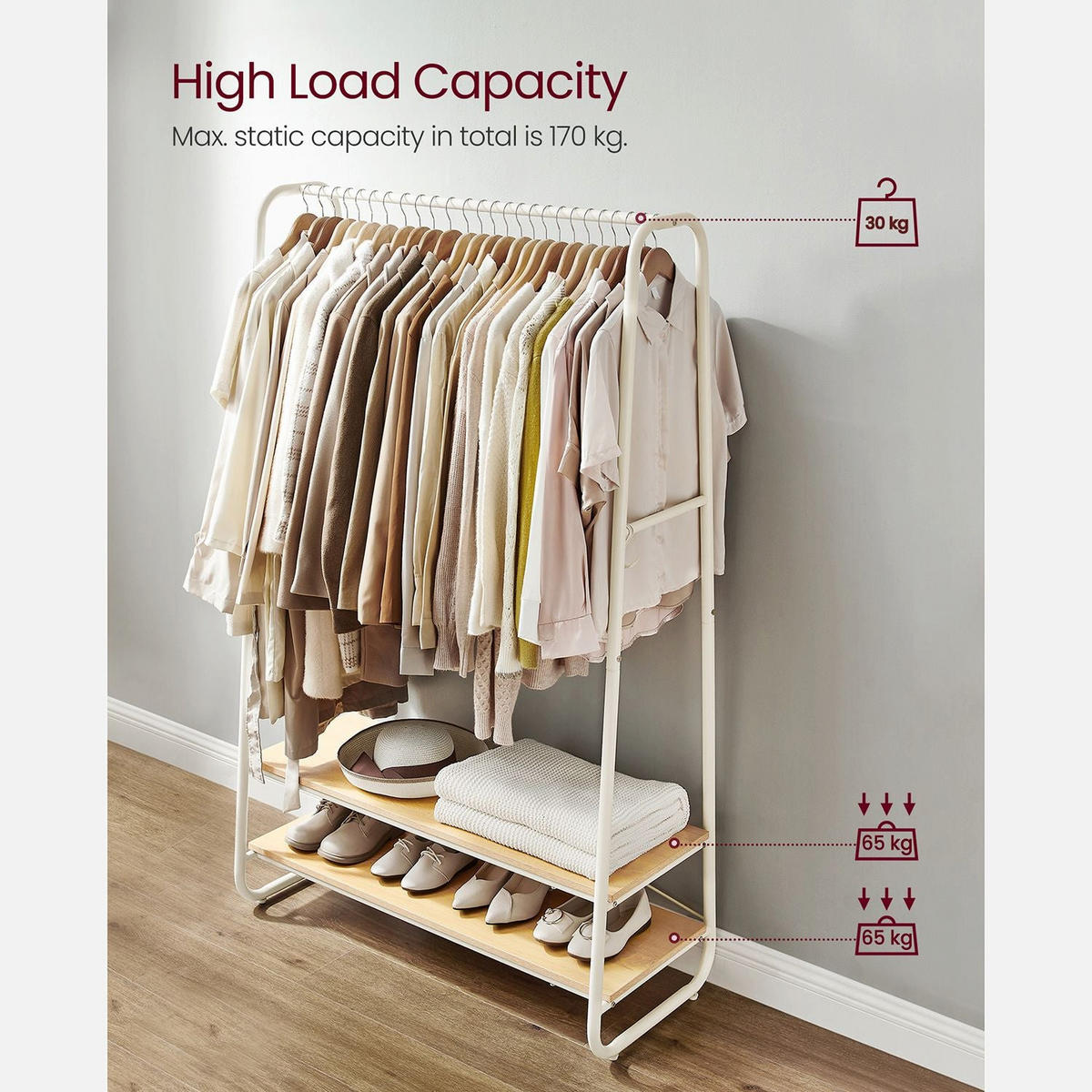 KLEIDERSTÄNDER KIGALI - Creme, Holzwerkstoff (100/160/45cm) - Hansiro