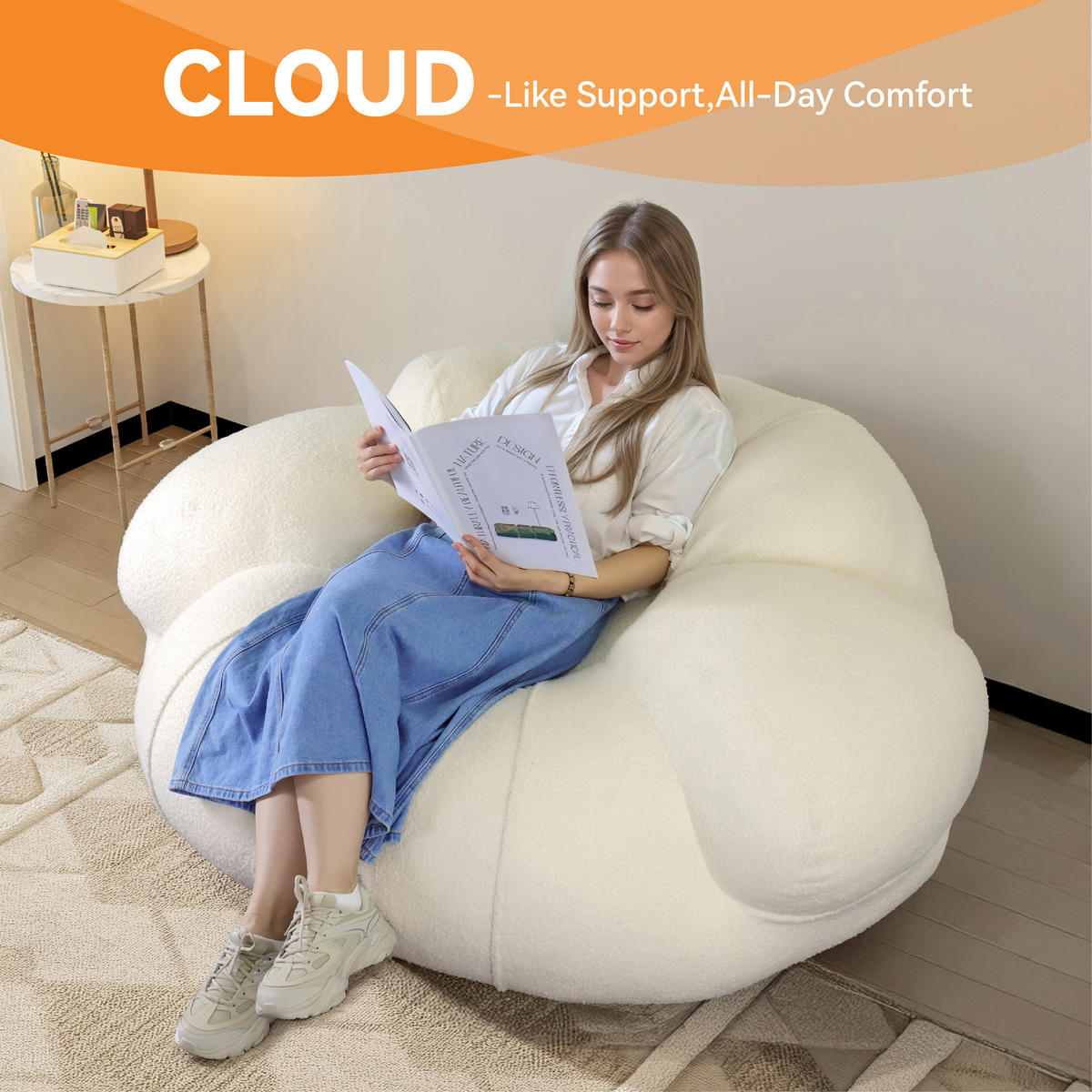 CLOUD-SOFA Extrem weich und doppelt bequem Einzelsofa Weiß - Weiß, Textil (109/70/142cm) - Vercart