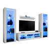 WOHNZIMMERSET TIVOLI GRANDE, 4er-Set, Weiss, LED Blau - Weiß, Glas/Holzwerkstoff (250/159/35cm) - Komodee