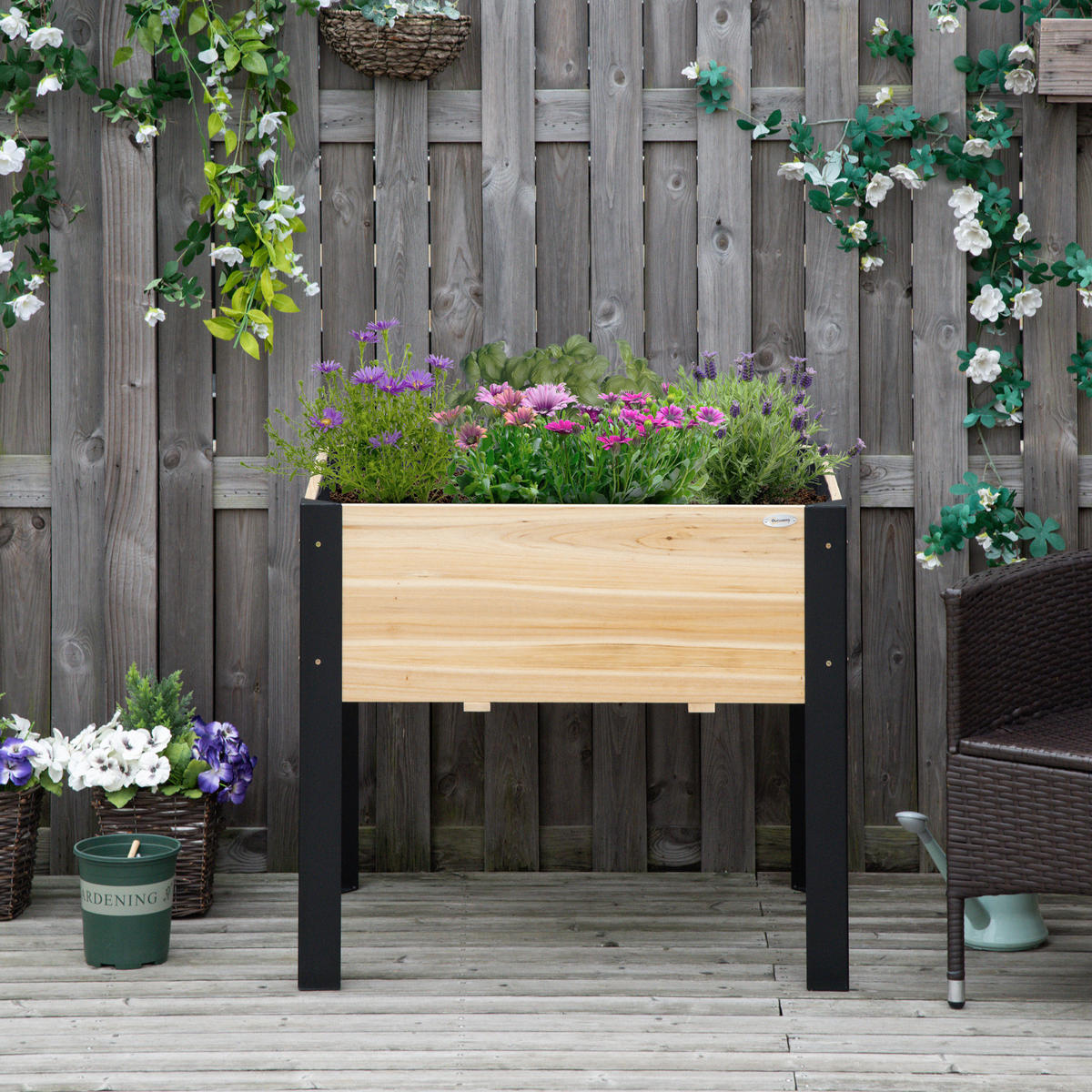 HOCHBEET DE-16037 mit Drainagevlies Holz/Schwarz - Naturfarben, Holzwerkstoff (80/74/60cm) - ComfortXL