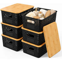 ÚLOŽNÉ BOXY Černá 6dílná-sada bambusové-víko - černá, dřevo/plast (25.5/11/18.5cm) - Relaxdays