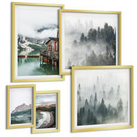 BILDER SET 5er Set - 50x50 cm & 20x30 cm & 40x60 cm Goldrahmen - Holzhausboot an Bergstränden - Goldfarben, Kunststoff (40/60cm) - TULUP