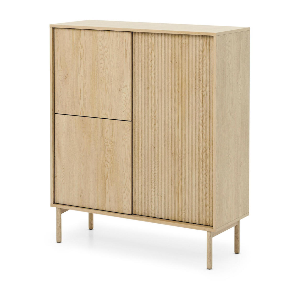 HIGHBOARD Trentinis 3T Beige 103,5/123,4/39,5 cm – Geriffelte Fronten - Eichefarben, Holzwerkstoff/Metall (103.5/121.8/39.5cm) - AX Living