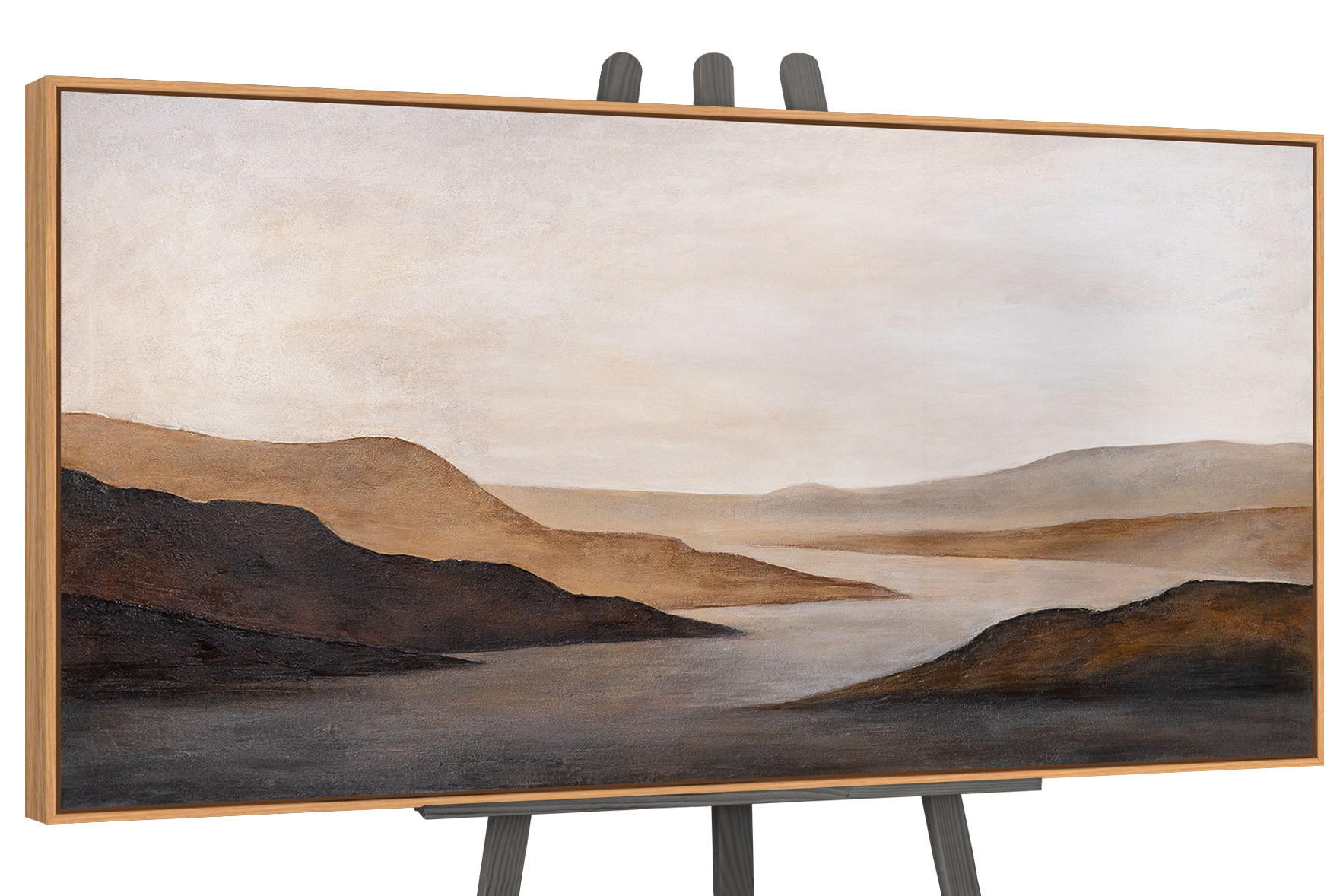 GEMÄLDE Sanfter Sonnenaufgang Schattenfugenrahmen Eichefarben 120x60 cm - Eichefarben, Holz (120/60cm) - YS-art gallery