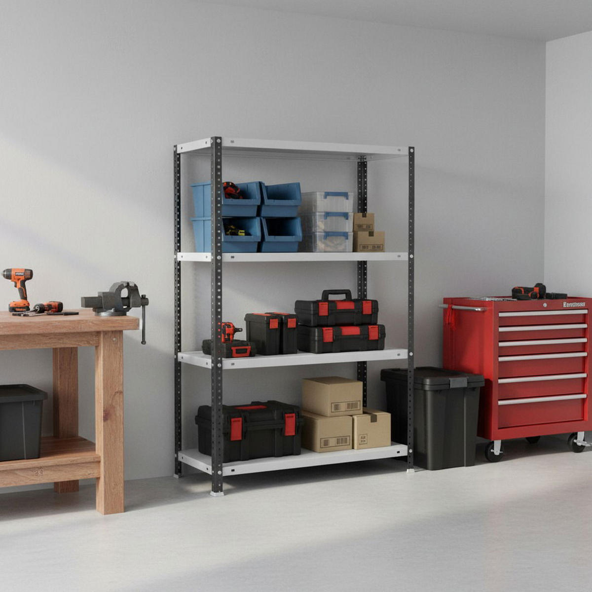 SCHRAUBREGAL PANDA MID | HxBxT 150x80x30cm | 4 Fachböden | Fachlast 100kg | Anthrazit-Weiß - Anthrazit, Metall (80/150/30cm) - PROREGAL