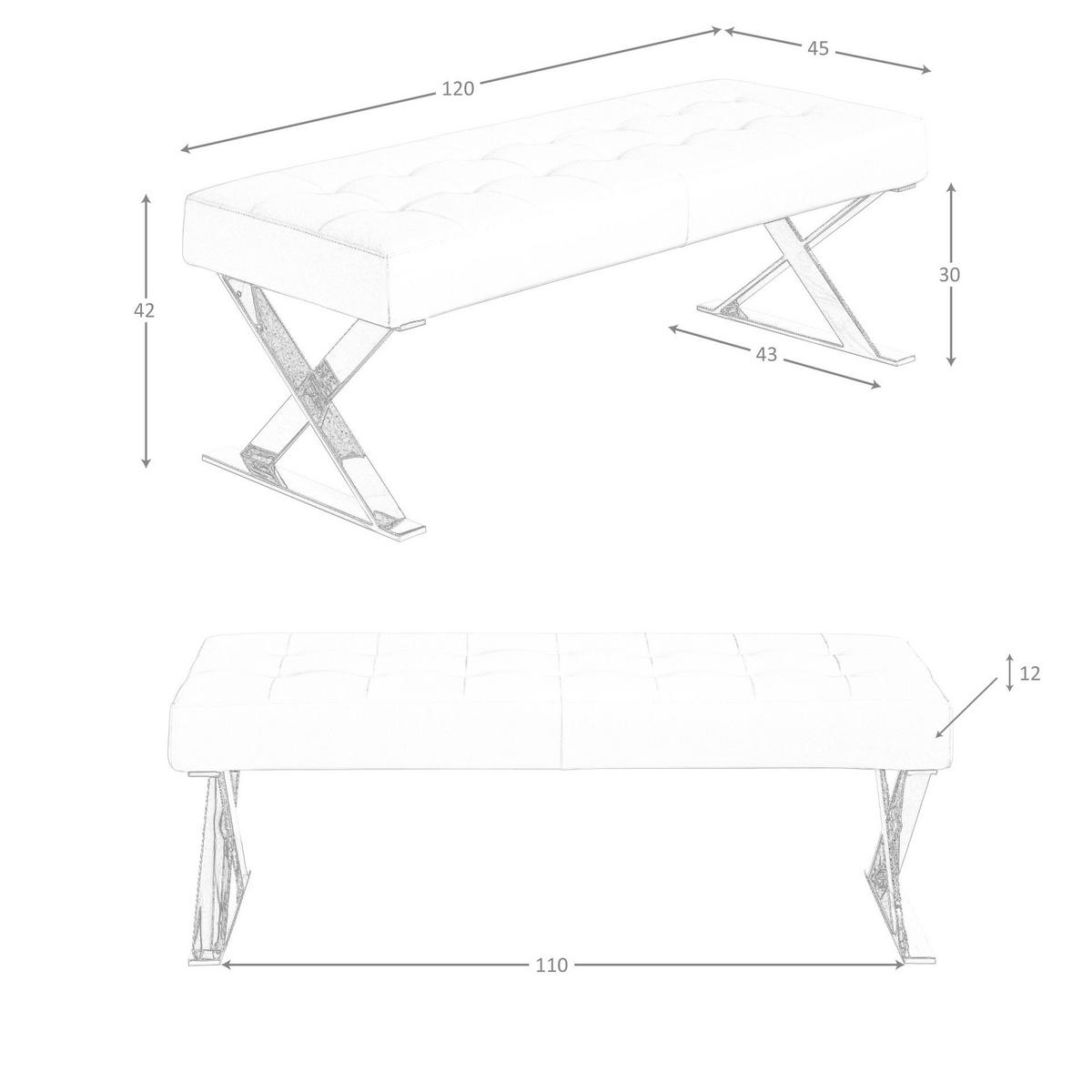HOCKERBANK Weiße Öko-Leder-Bank 120/45/42 cm - Edelstahlfarben/Weiß, Leder (120/42/45cm) - ANGEL CERDA