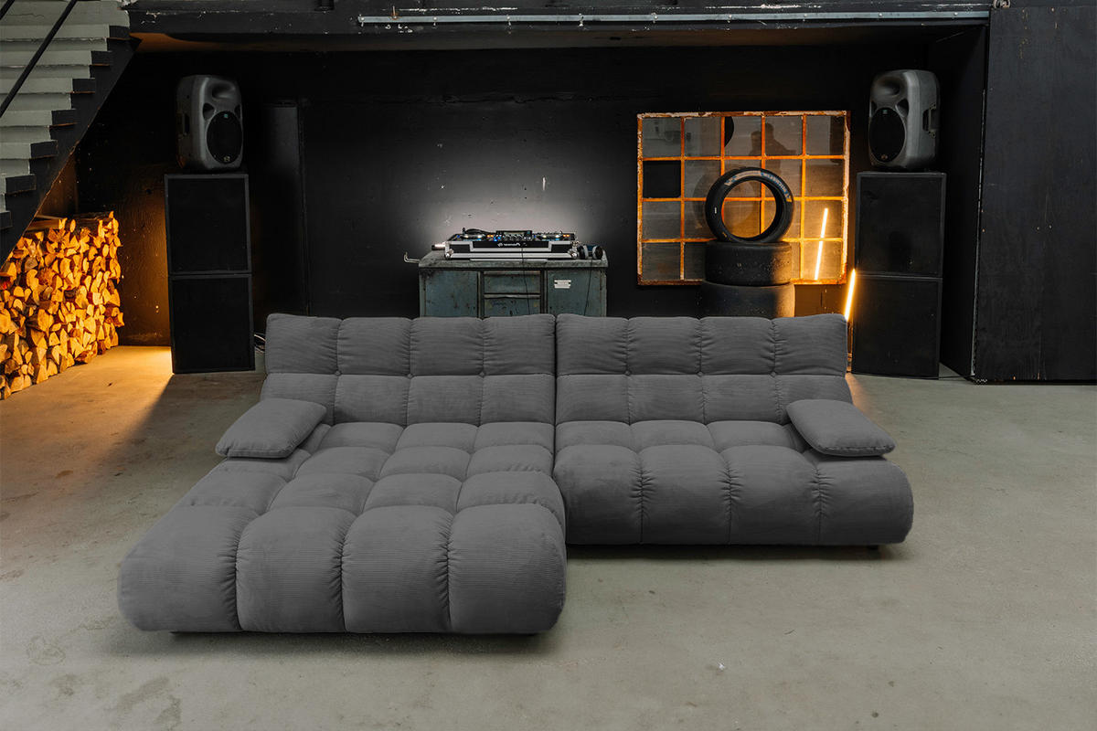 ECKSOFA VIVIEN Anthrazit Cord - Anthrazit/Schwarz, Kunststoff/Textil (290/178cm) - KAWOLA