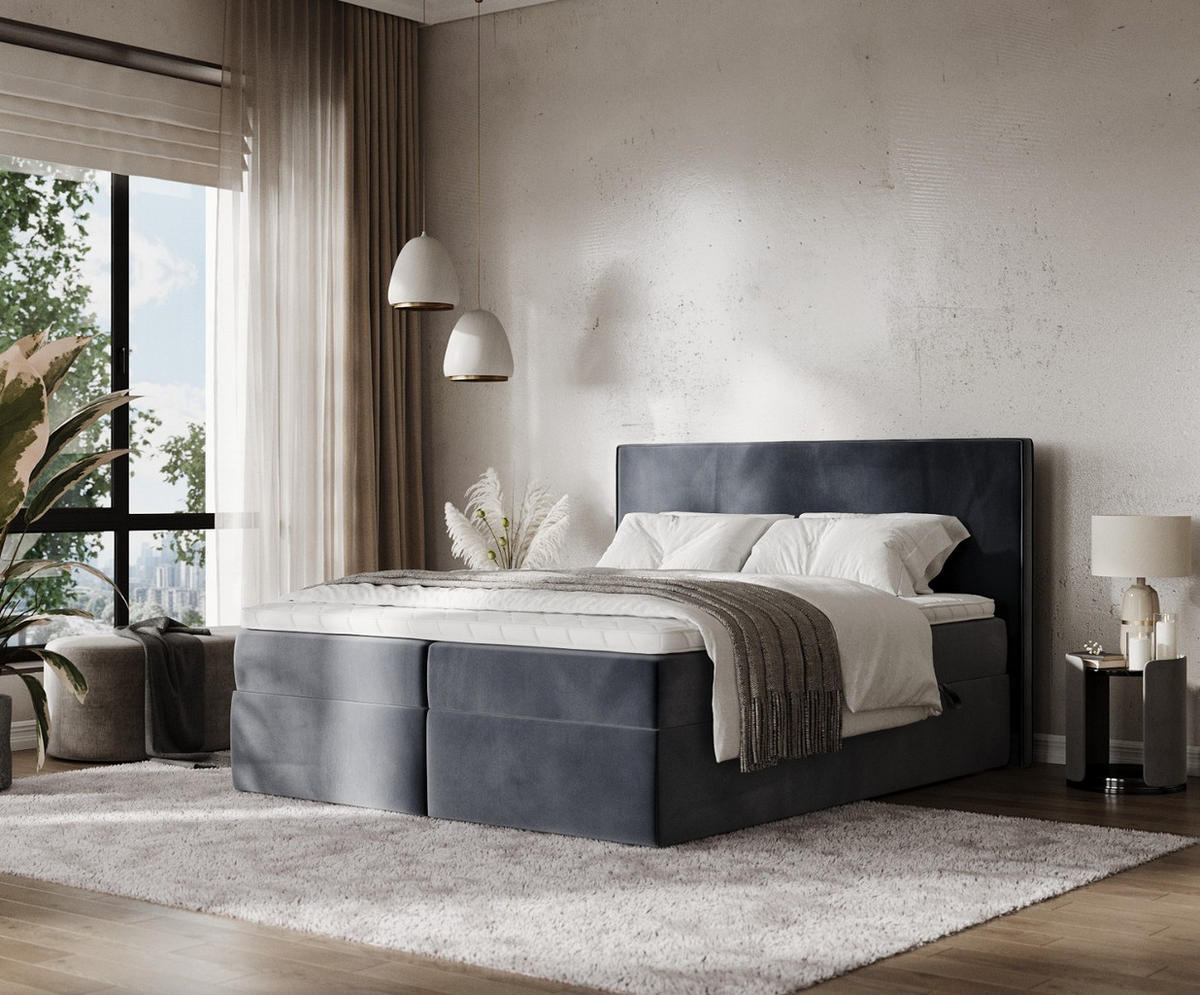 BOXBETT Nuvia 140/200 cm Dunkelgrau im Kronos Stoff - Dunkelgrau/Schwarz, Holz/Holzwerkstoff (140/200cm) - AltaBeds