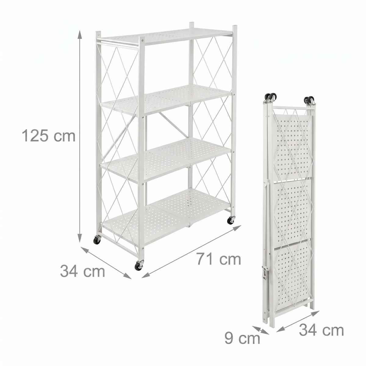 REGÁL Biely skladací 4 police - biela, kov/plast (71/125/34cm) - Relaxdays
