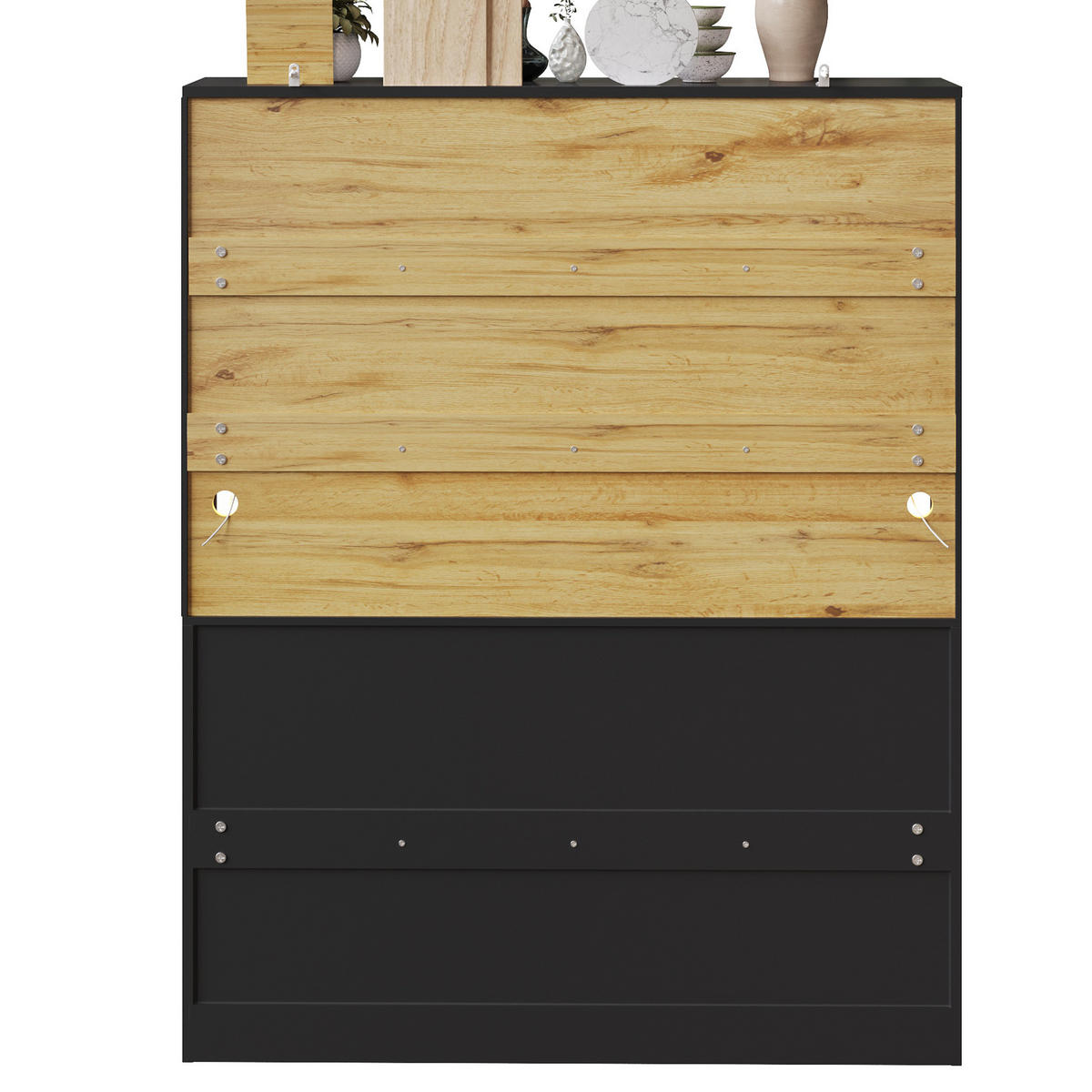 BUFFETSCHRANK 140/40/175 cm schwarz aus MDF mit LED-Beleuchtung - Schwarz, Holzwerkstoff (140/175/40cm) - OKWISH