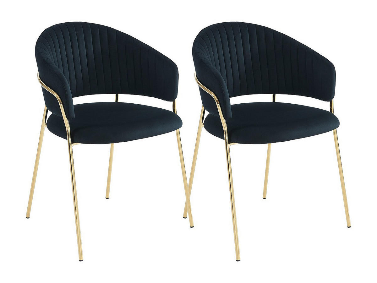 STUHL 2er-Set - Samt & goldfarbenes Metall - Schwarz - MADOLIA - Schwarz, Textil (55/81/55cm) - Pascal Morabito