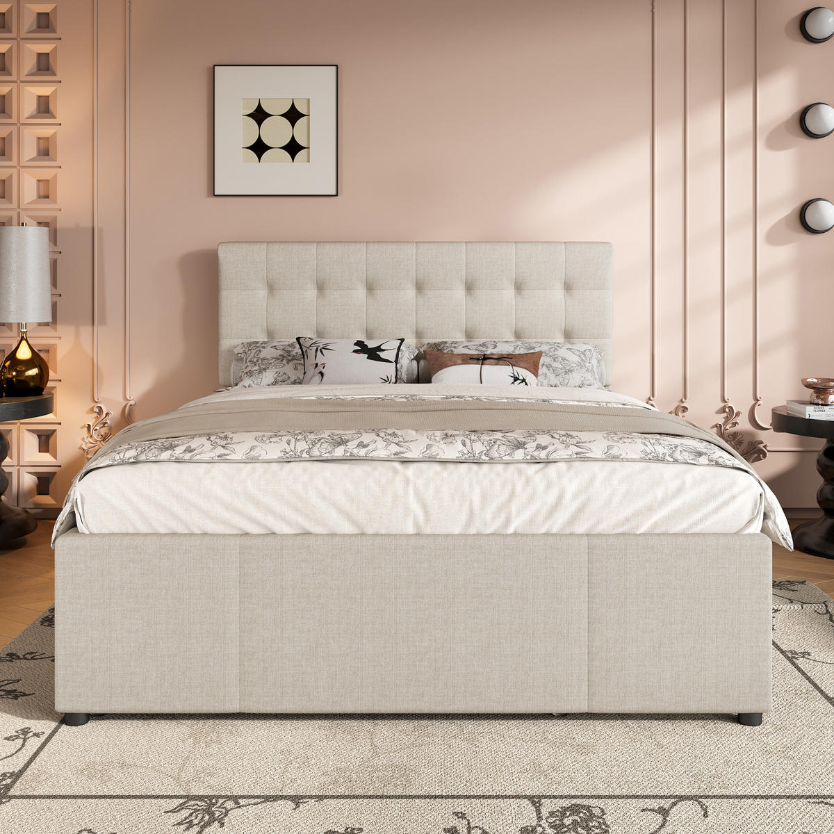 POLSTERBETT 140/200 cm beige mit ausziehbarem Bett und höhenverstellbarem Kopfteil Ohne Matratze - Beige, Textil (140/200cm) - OKWISH